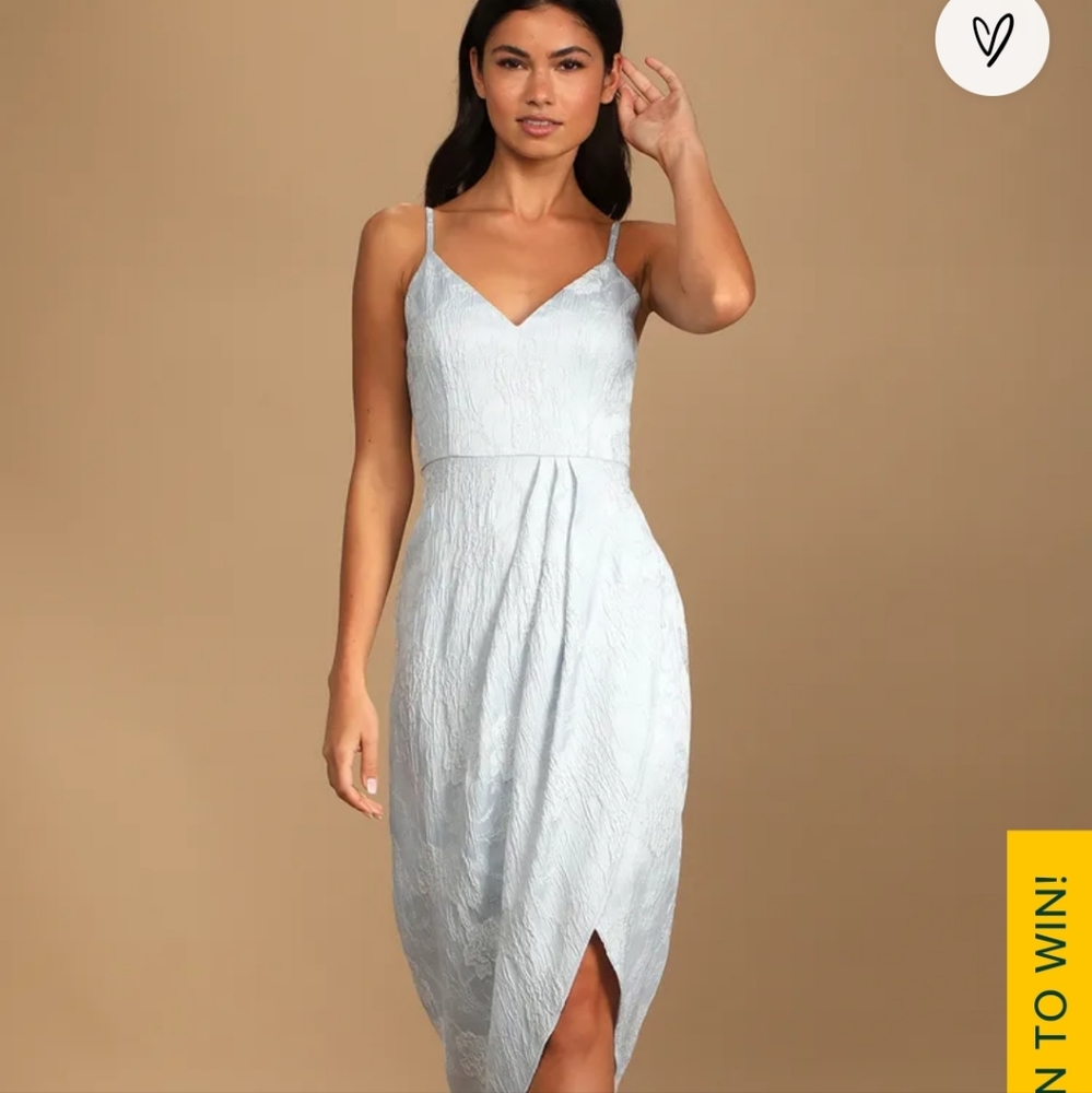 Lulu's Truly Exquisite Light Blue Jacquard Tulip Midi Dress